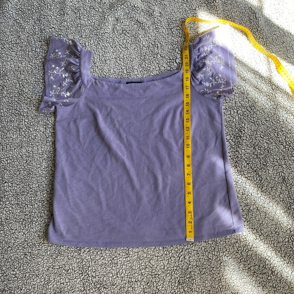 Express Lavender Ribbed Square-Neck Puff-Sleeve Crop Top - Picture 2 of 6